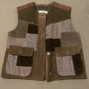 JLC Leather Wool Cotton, buttons down, Pockets Mens VEST size S”